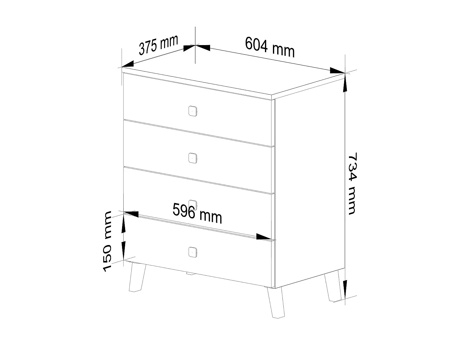 Nachtkastje MOBI met 4 Lades / AKORD Furniture Factory / Wit met Zwarte Handgrepen / 60 x 73 x 37 cm