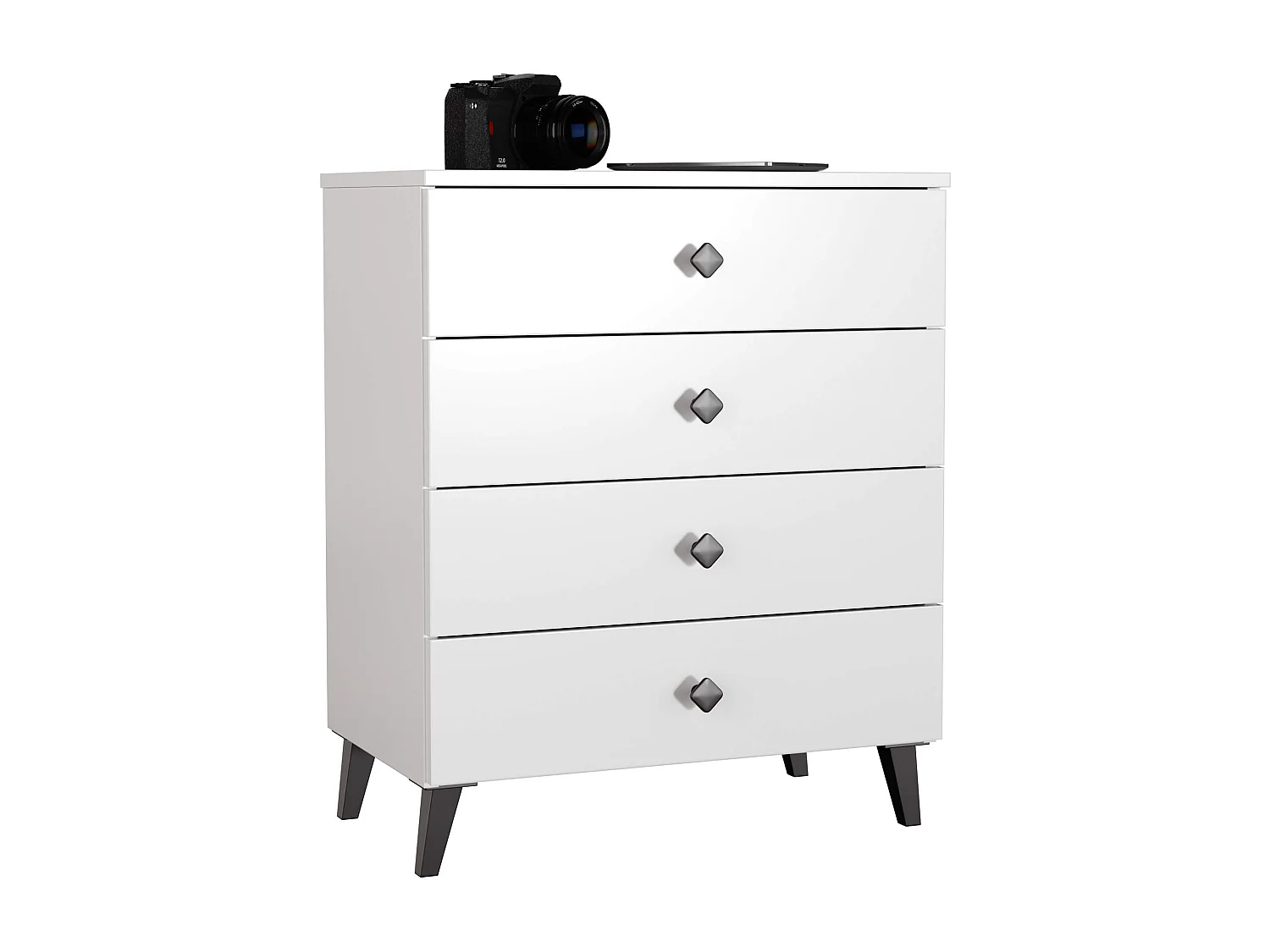 Cómoda MOBI Blanco 60 cm 4 cajones con tiradores negros 60x37x73 cm
