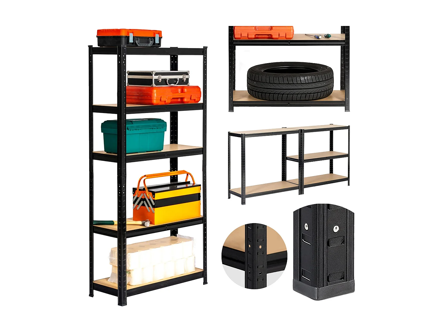 Étagère modulable 70 cm acier noirci charge maximale 875kg - L70xP30xH154 cm