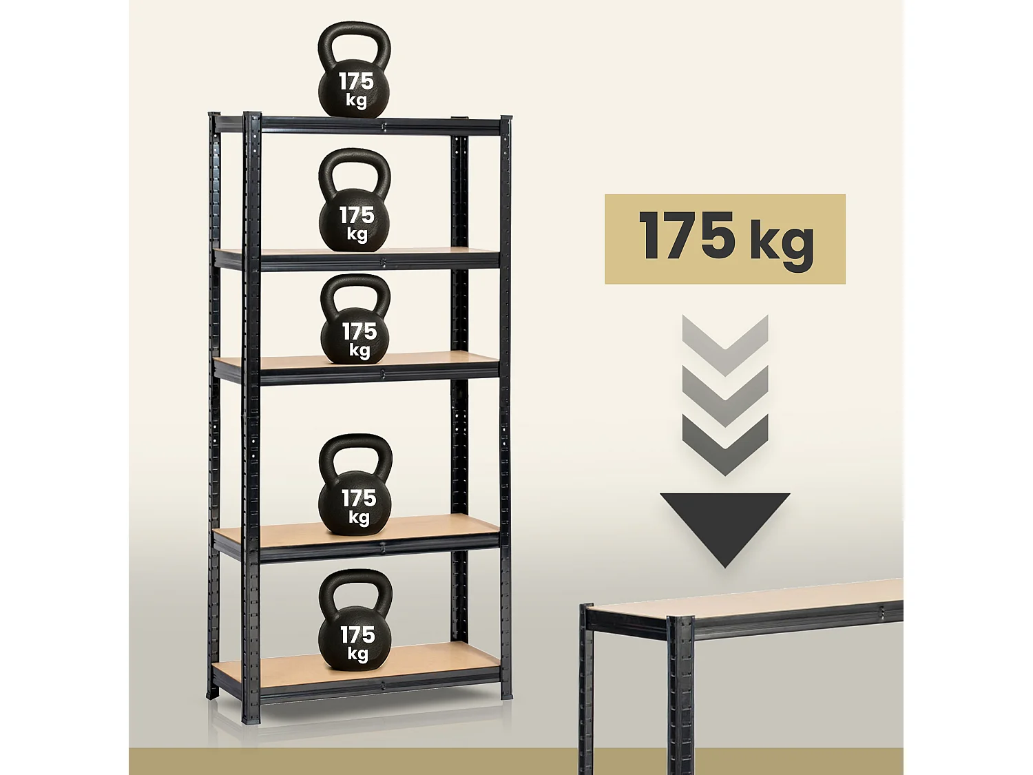 Étagère modulable 70 cm acier noirci charge maximale 875kg - L70xP30xH154 cm