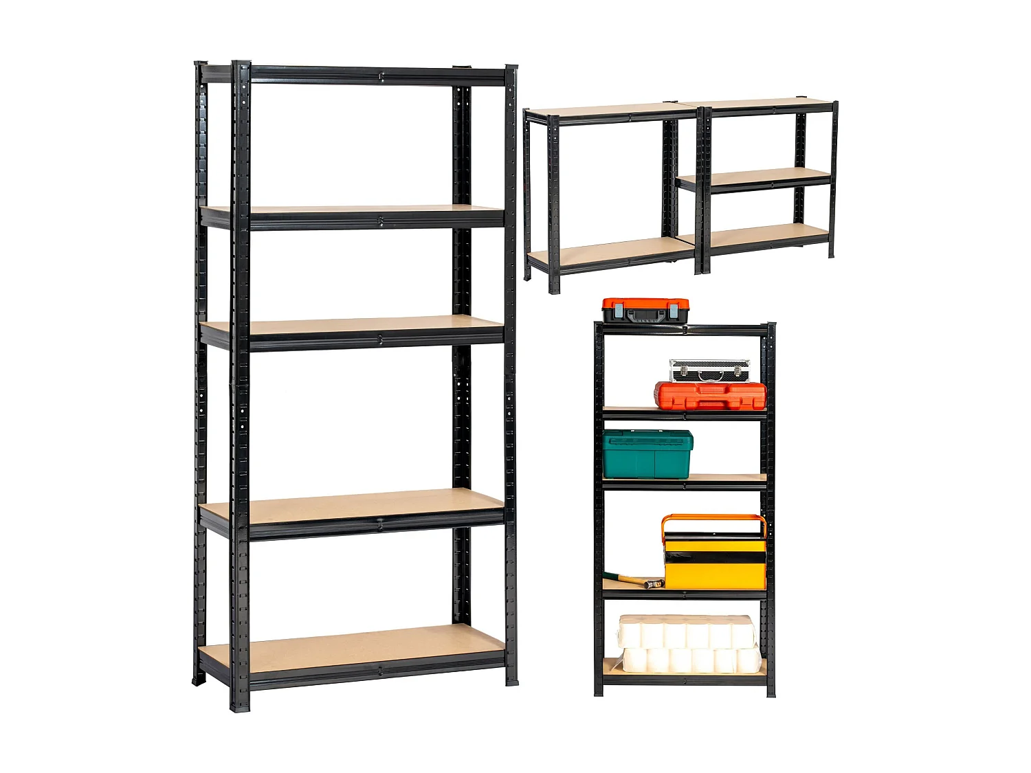 AKORD Scaffale garage in metallo  acciao nero 5 ripiani in colore legno per carichi fino a 875kg 70x30x154 cm