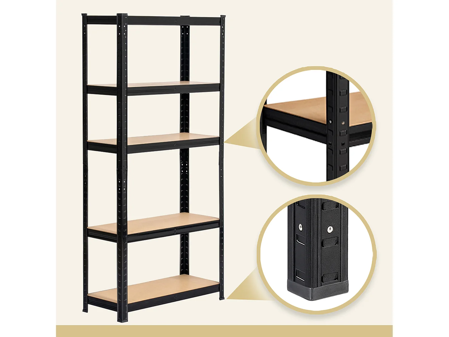 AKORD Scaffale garage in metallo  acciao nero 5 ripiani in colore legno per carichi fino a 875kg 70x30x154 cm