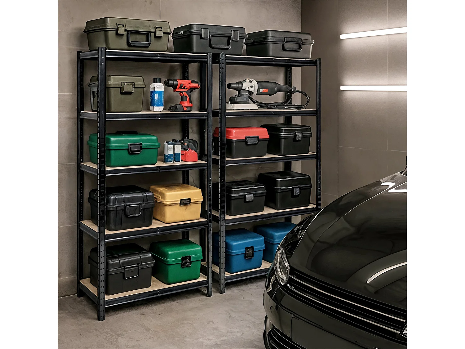 AKORD Scaffale garage in metallo  acciao nero 5 ripiani in colore legno per carichi fino a 875kg 70x30x154 cm