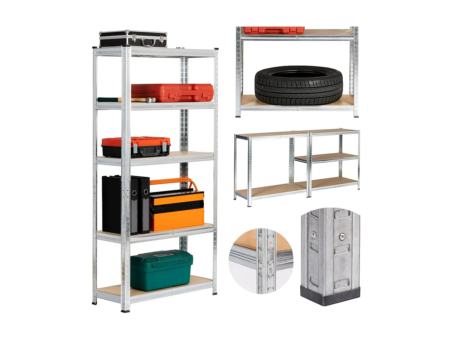 Étagère modulable 70 cm acier galvanisé charge maximale 875kg - L70xP30xH154 cm