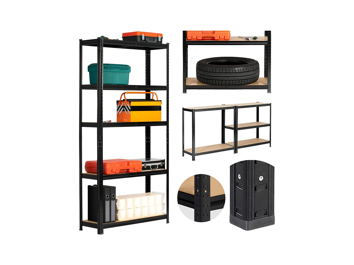 Étagère modulable 90 cm acier noirci charge maximale 875kg - L90xP30xH180 cm
