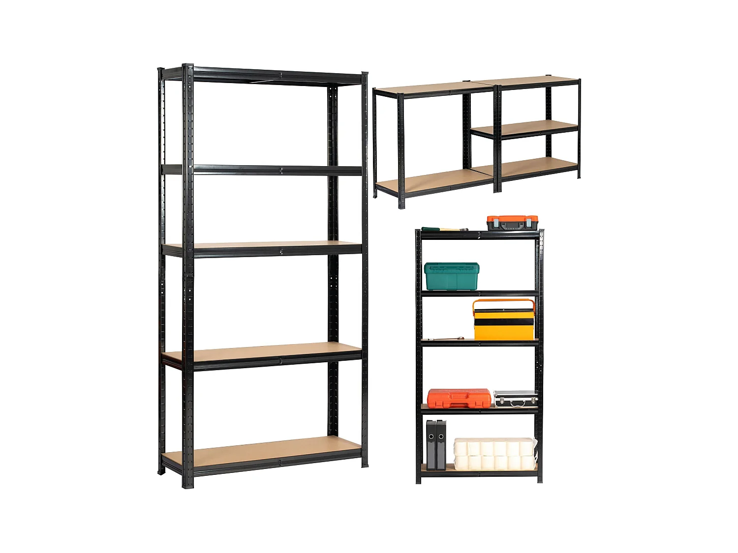 Étagère modulable 90 cm acier noirci charge maximale 875kg - L90xP30xH180 cm