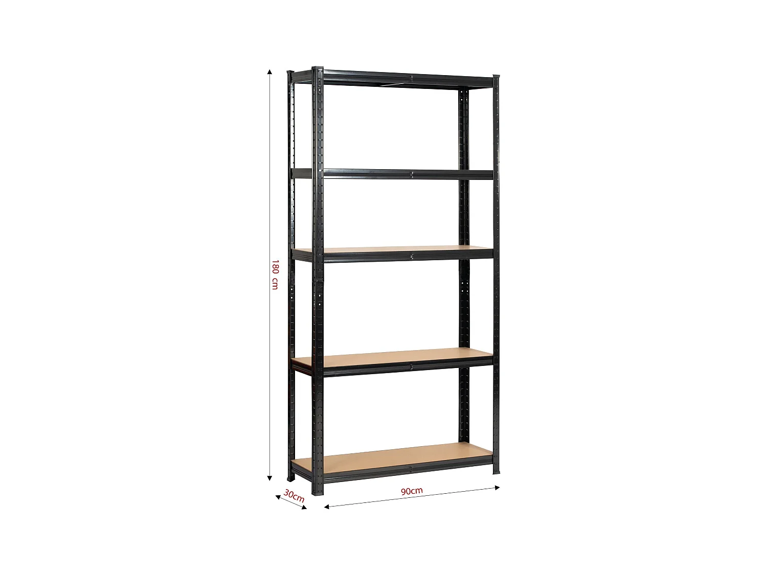 Étagère modulable 90 cm acier noirci charge maximale 875kg - L90xP30xH180 cm