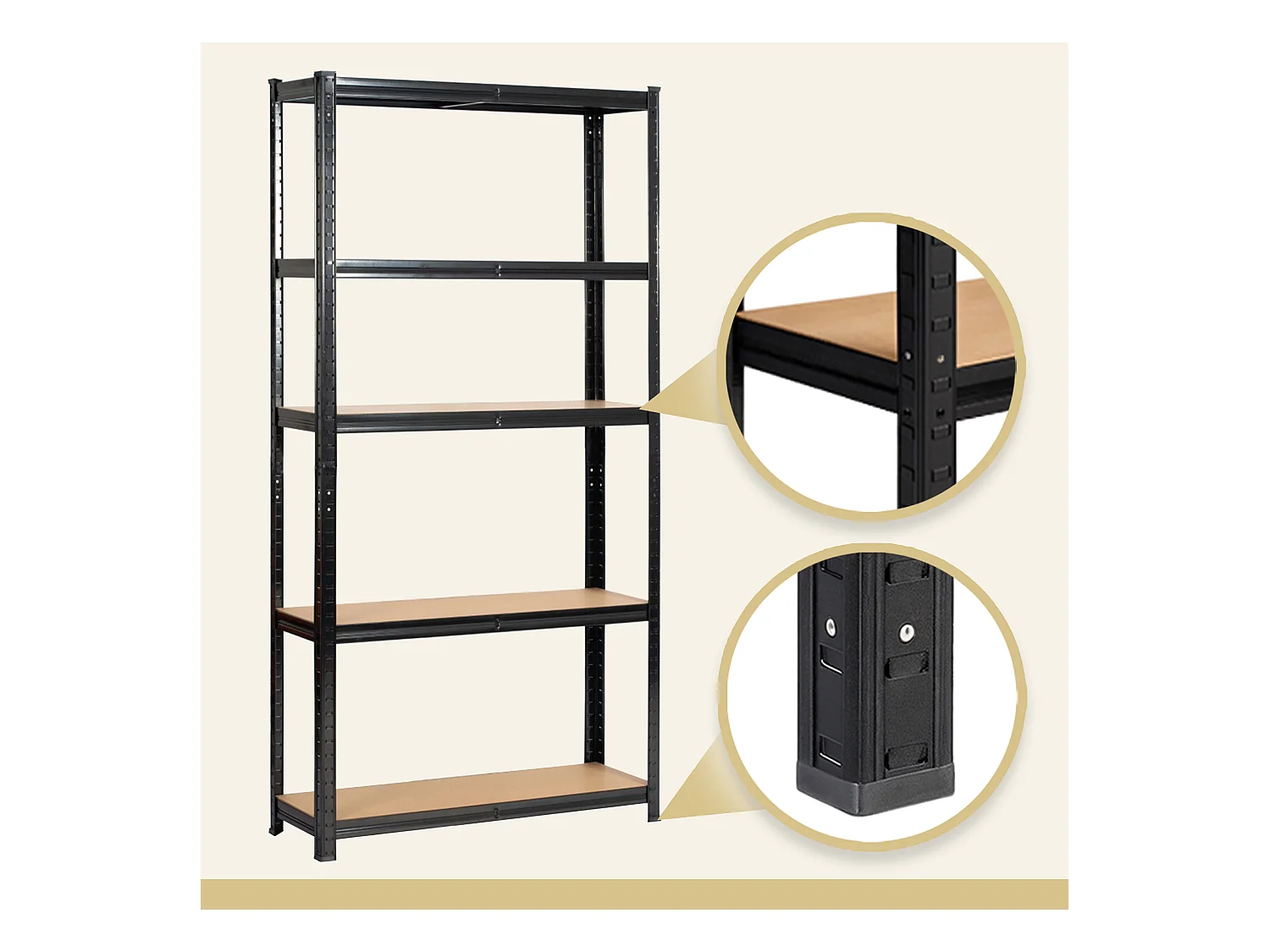 Étagère modulable 90 cm acier noirci charge maximale 875kg - L90xP30xH180 cm