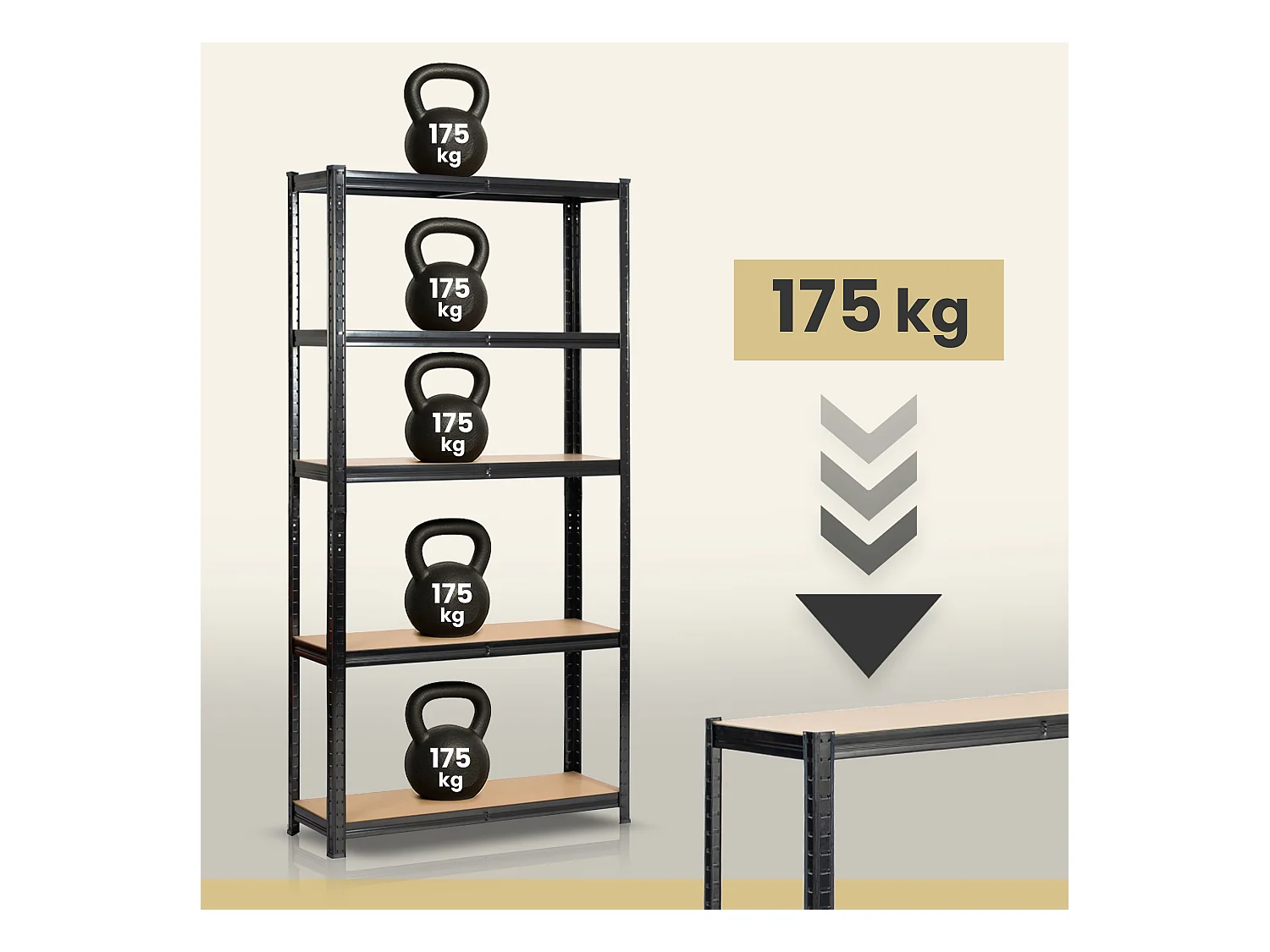 Étagère modulable 90 cm acier noirci charge maximale 875kg - L90xP30xH180 cm