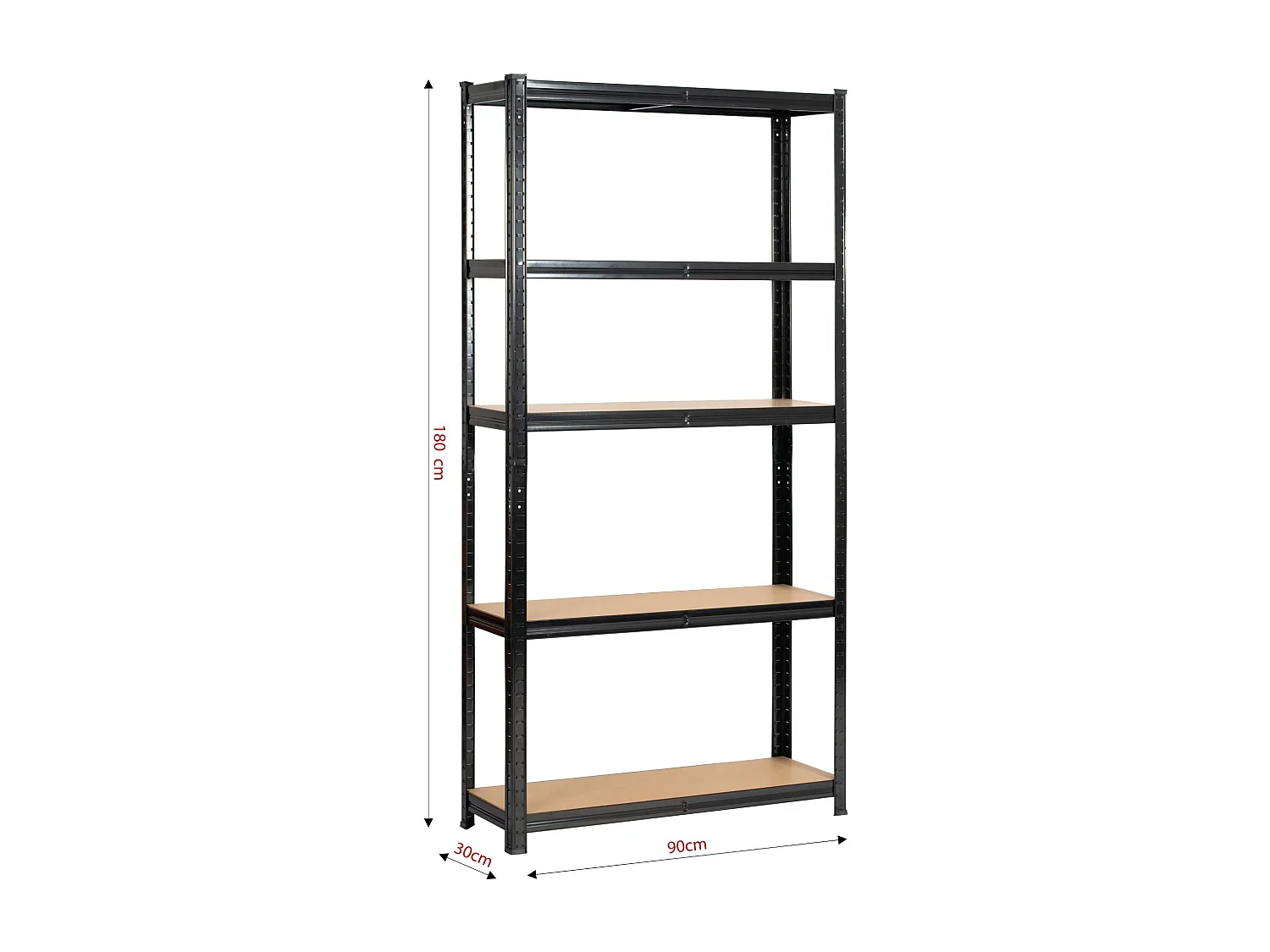 AKORD Scaffale garage in metallo  acciao nero 5 ripiani in colore legno per carichi fino a 875kg 90x30x180 cm