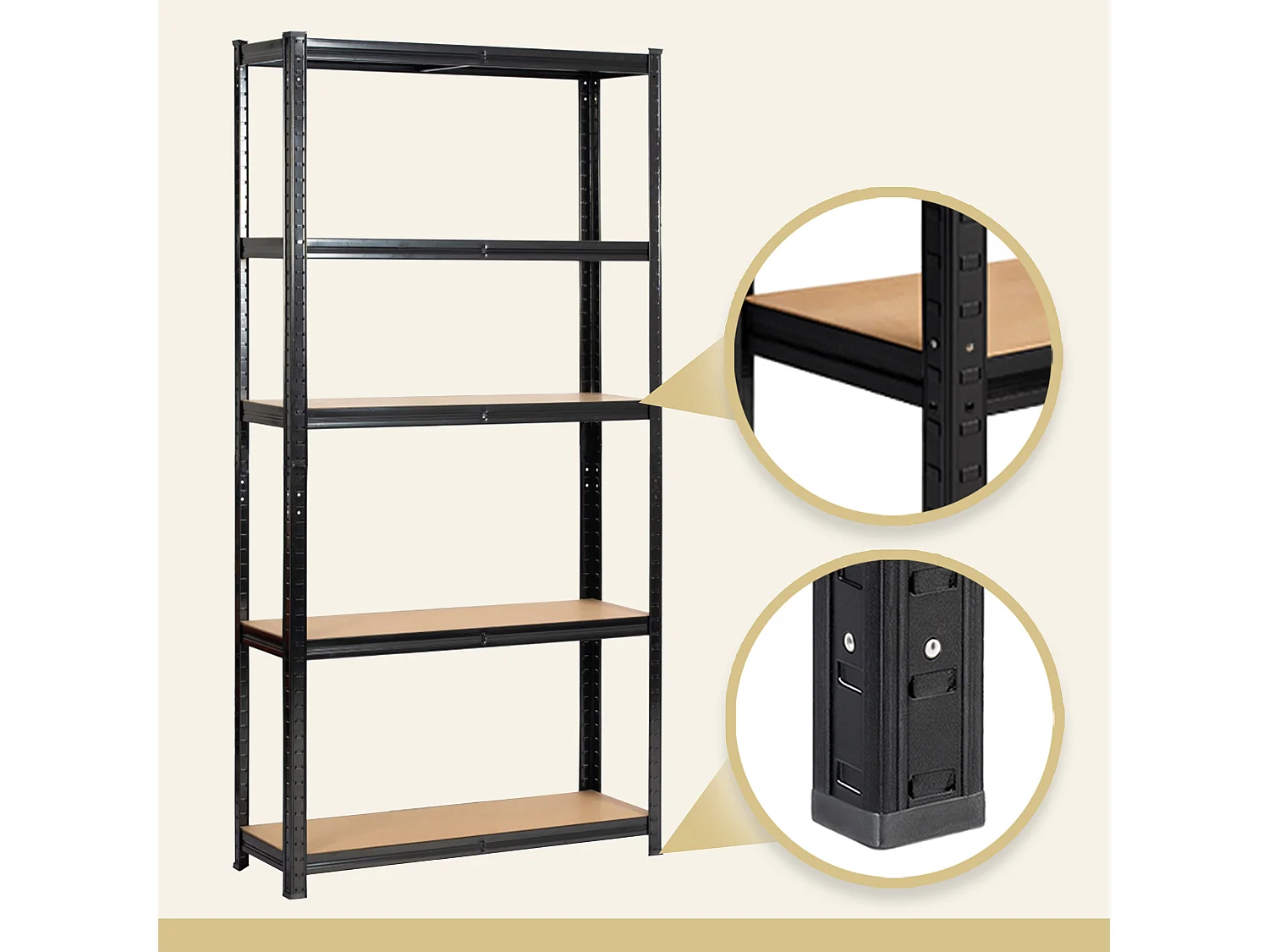 AKORD Scaffale garage in metallo  acciao nero 5 ripiani in colore legno per carichi fino a 875kg 90x30x180 cm