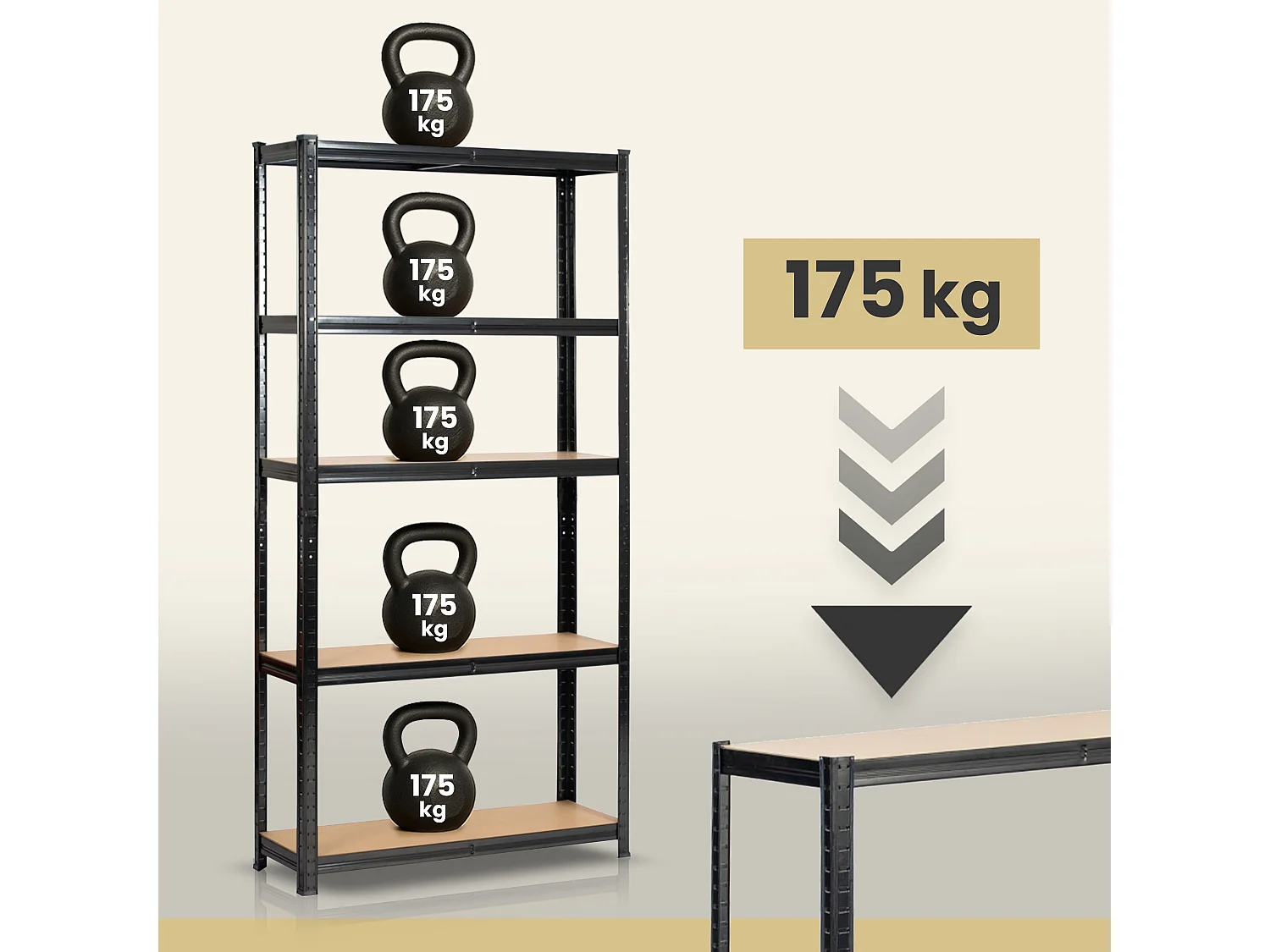 AKORD Scaffale garage in metallo  acciao nero 5 ripiani in colore legno per carichi fino a 875kg 90x30x180 cm