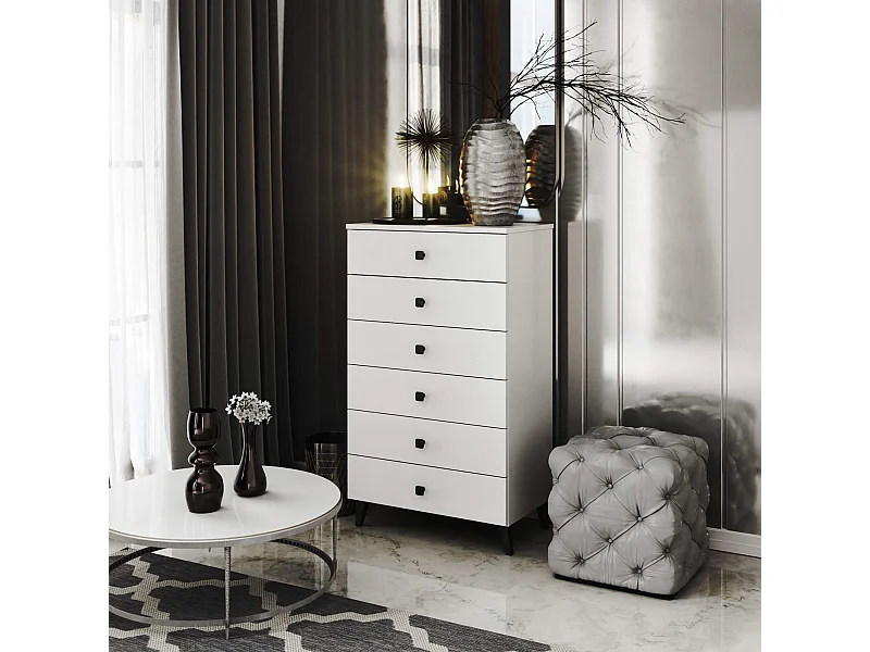 Commode AKORD MOBI Blanc 60 cm 6 tiroirs façade Blanche 60x37x104 cm