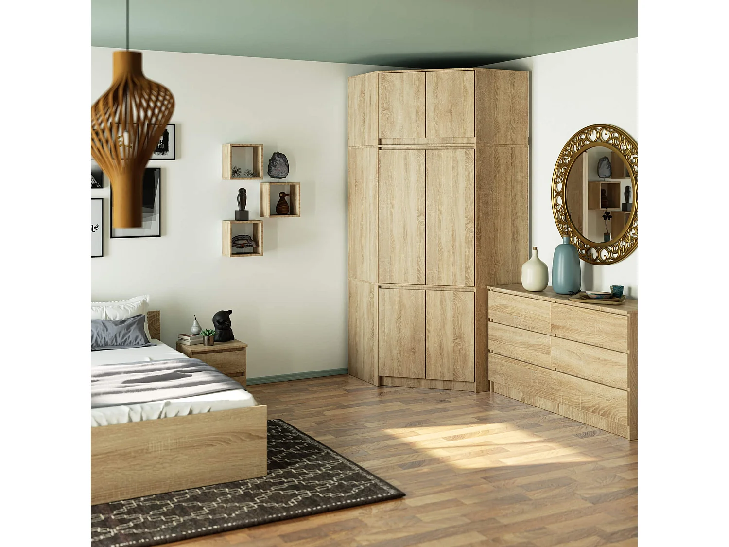 Armoire d'angle avec surmeuble AKORD S100 Chêne Sonoma 100 cm 6 portes 100x50x235 cm