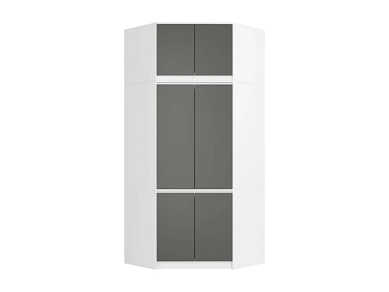 Armoire d'angle avec surmeuble AKORD S100 Blanche 100 cm 6 portes façade Gris Graphite 100x50x235 cm