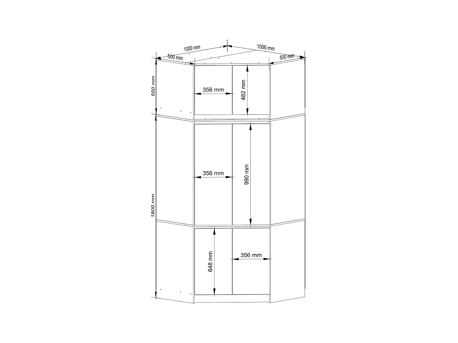 Eckkleiderschrank Weiß 100 cm 6 Türen Front Graphitgrau B100xH235xT50 cm