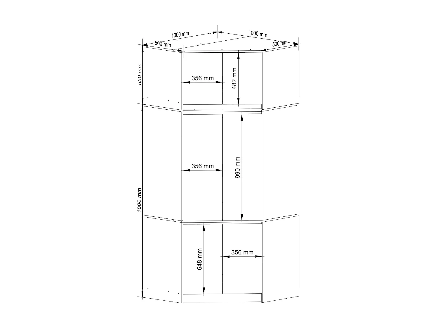 Armoire d'angle avec surmeuble AKORD S100 Chêne Craft 100 cm 6 portes 100x50x235 cm