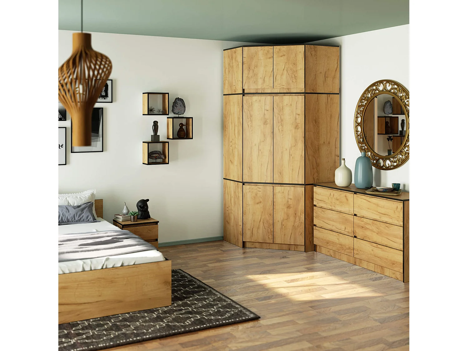 Armoire d'angle avec surmeuble AKORD S100 Chêne Craft 100 cm 6 portes 100x50x235 cm