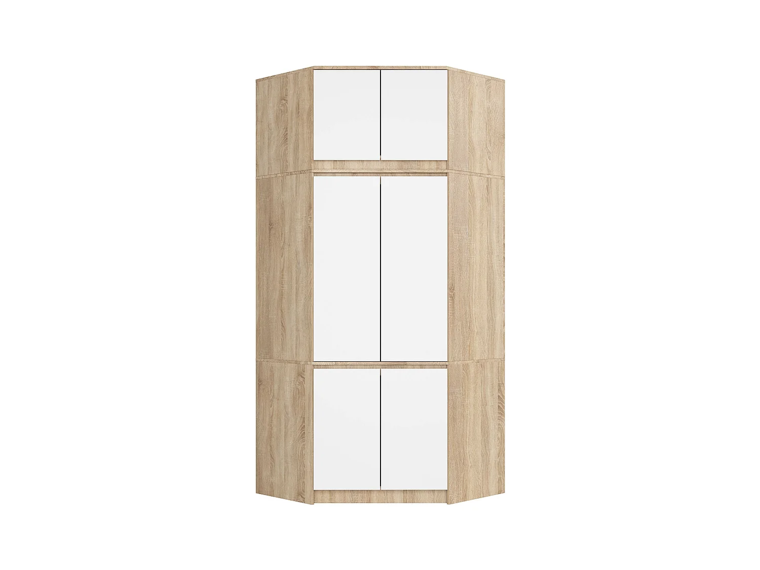 Armadio ad angolo AKORD S100 con sopralzo Sonoma Quercia 100 cm 4 ante inserto frontale Bianco 100x50x235 cm