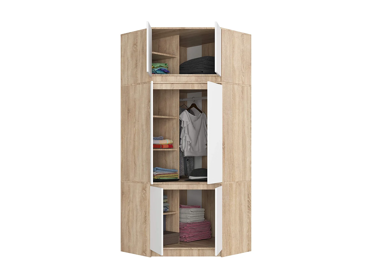Hoekgarderobe met Opzetstuk S100 Eiken Sonoma/Wit