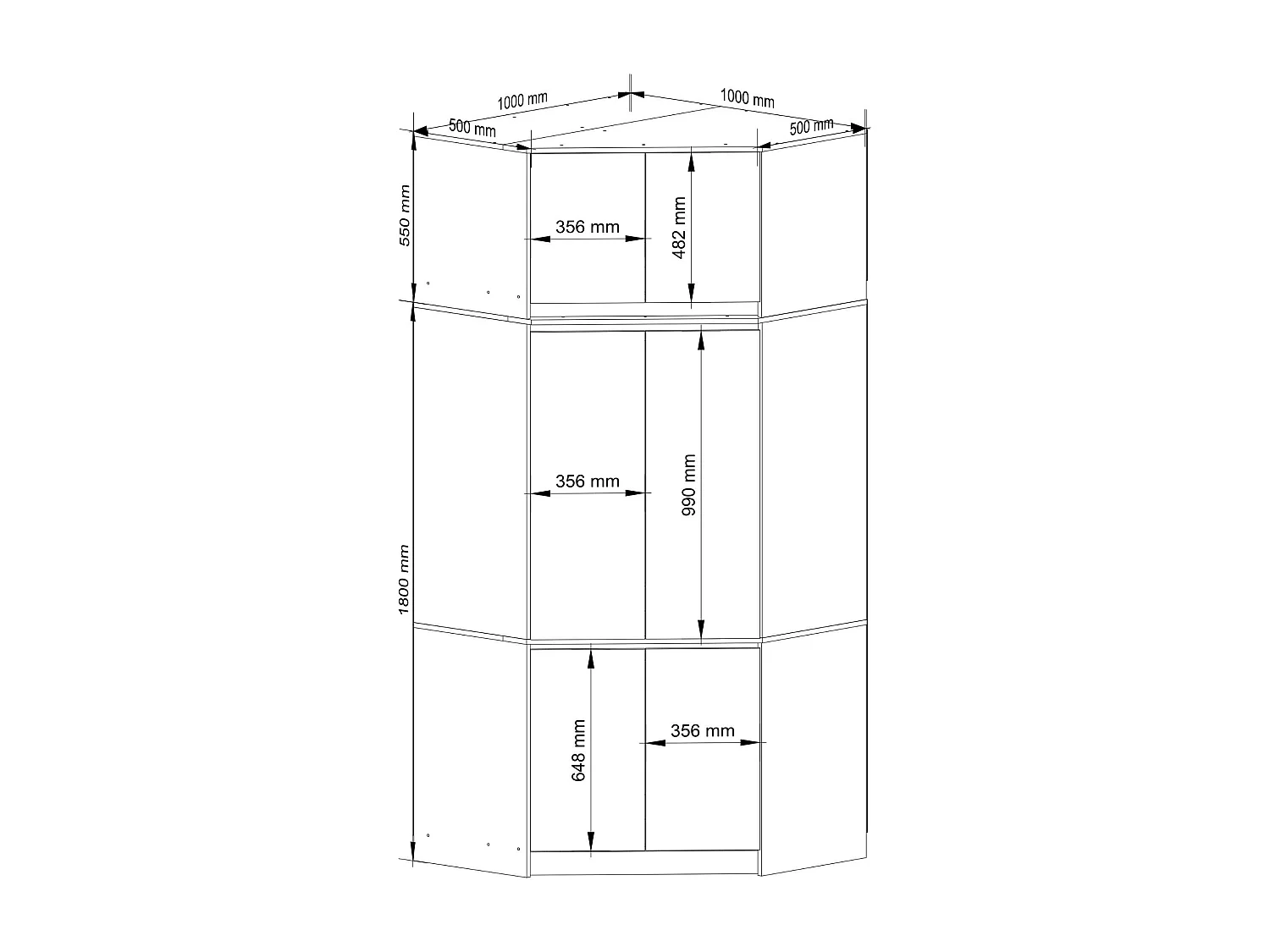 Armoire d'angle avec surmeuble AKORD S100 Blanche 100 cm 6 portes façade Blanche 100x50x235 cm