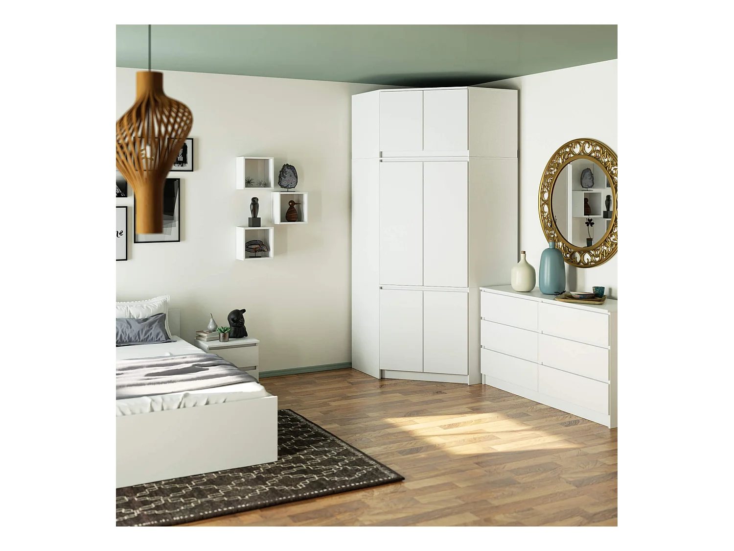 Eckkleiderschrank Weiß 100 cm 6 Türen B100xH235xT50 cm