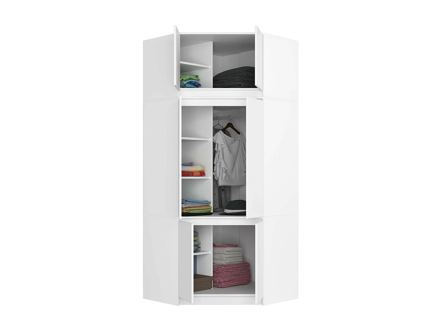Armoire d'angle avec surmeuble AKORD S100 Blanche 100 cm 6 portes façade Blanche 100x50x235 cm