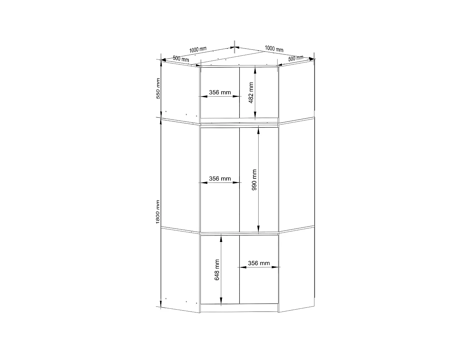 Eckkleiderschrank Graphitgrau 100 cm 6 Türen B100xH235xT50 cm