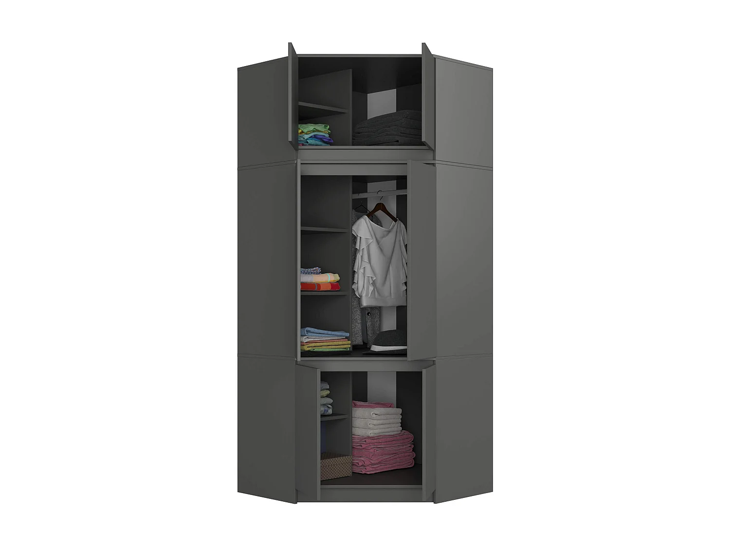 Armoire d'angle avec surmeuble AKORD S100 Gris Graphite 100 cm 6 portes 100x50x235 cm