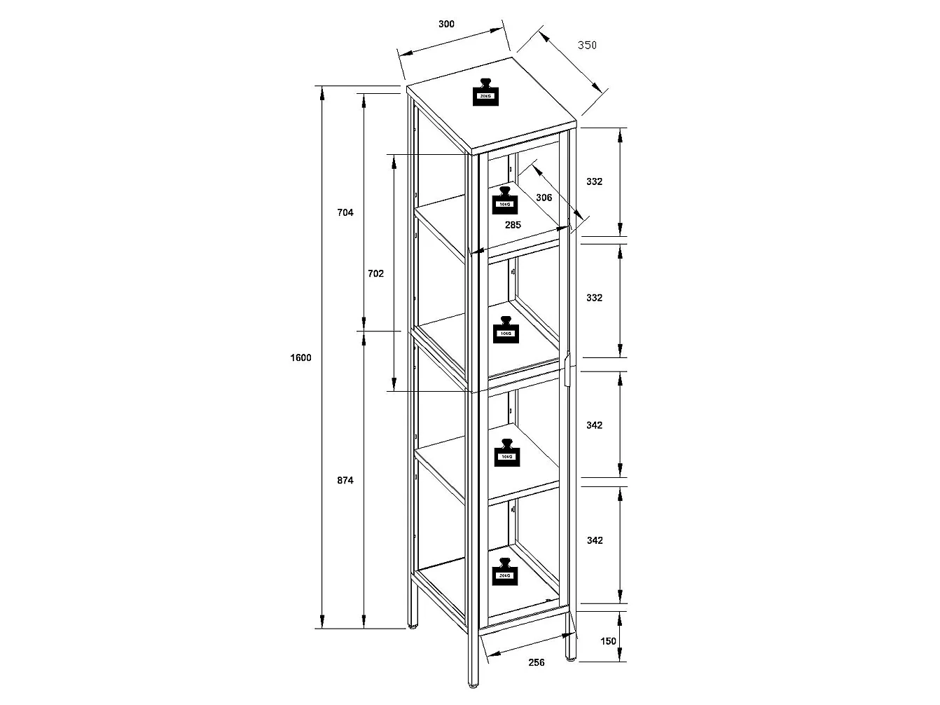 Stalen Glas Showcase Floka XL