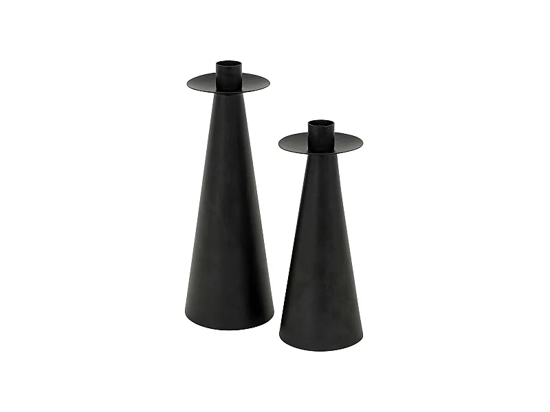 Lot de 2 Bougeoirs Chandeliers en métal noir mat H 20 et H 24 cm