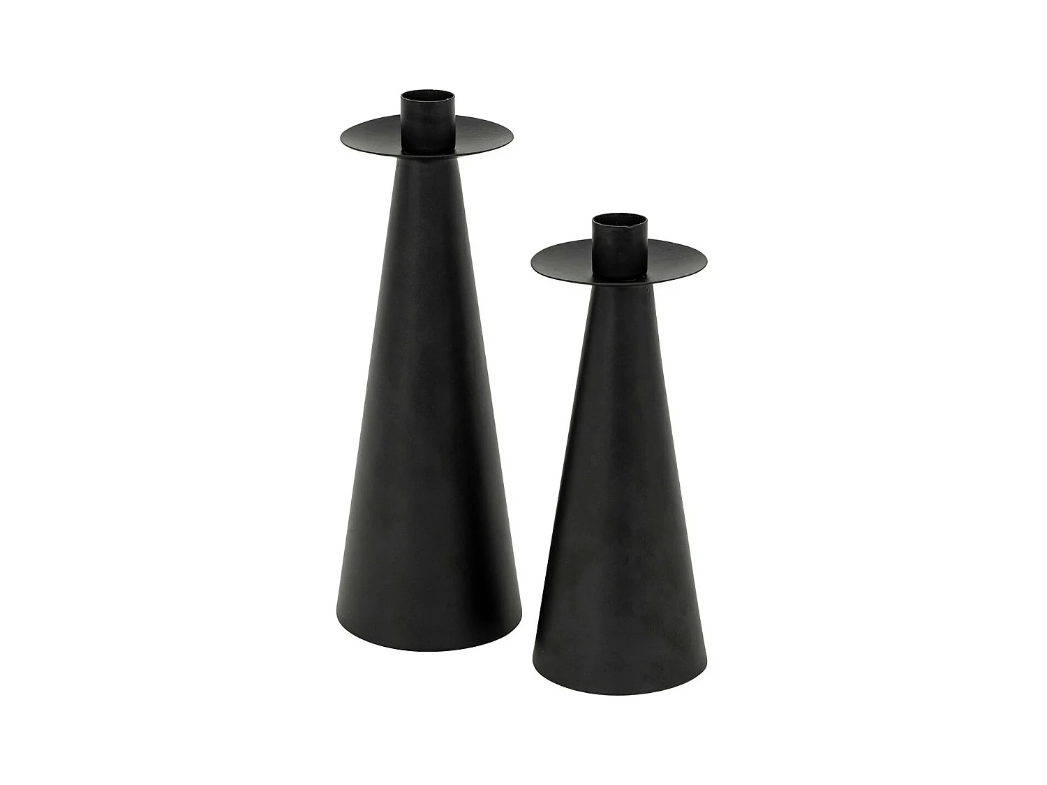 Lot de 2 Bougeoirs Chandeliers en métal noir mat H 20 et H 24 cm