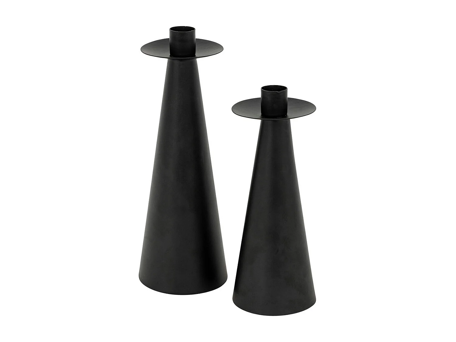 Lot de 2 Bougeoirs Chandeliers en métal noir mat H 20 et H 24 cm