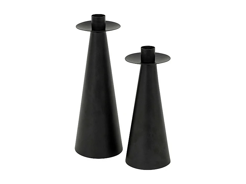 Lot de 2 Bougeoirs Chandeliers en métal noir mat H 20 et H 24 cm