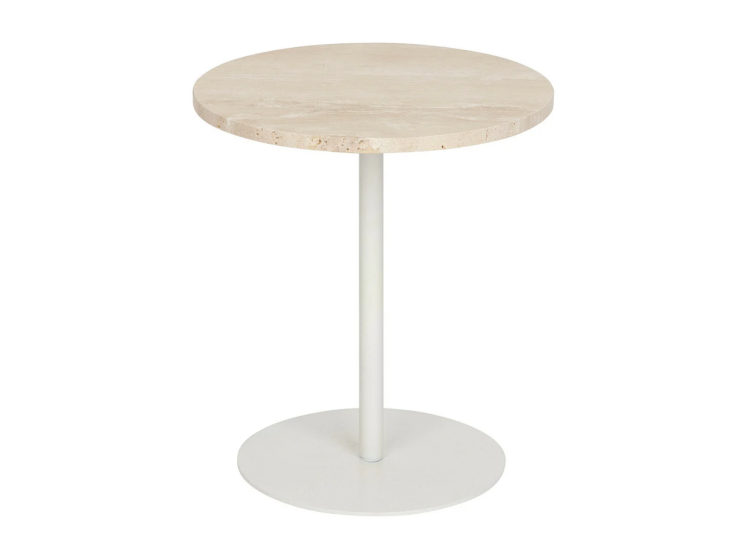 Table d'appoint en travertin Beige et pied en métal Blanc D. 40 x H. 45 cm