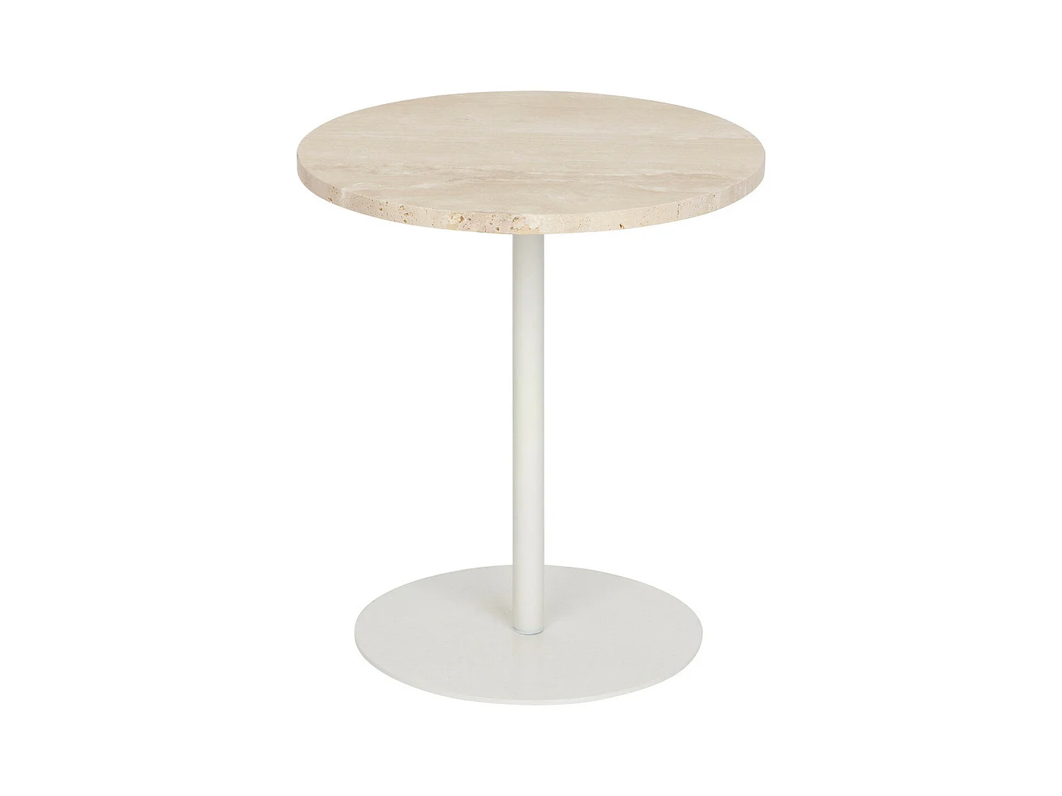 Table d'appoint en travertin Beige et pied en métal Blanc D. 40 x H. 45 cm