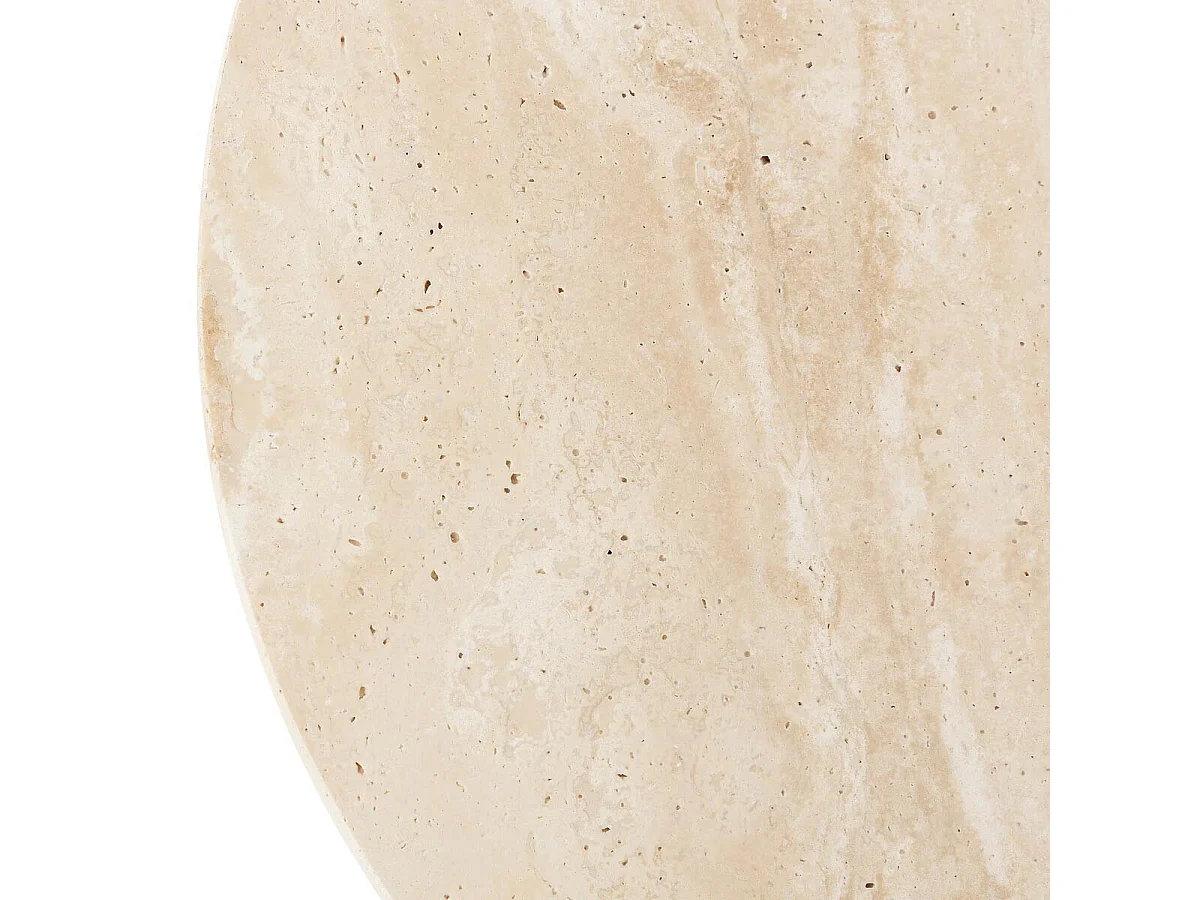 Table d'appoint en travertin Beige et pied en métal Blanc D. 40 x H. 45 cm