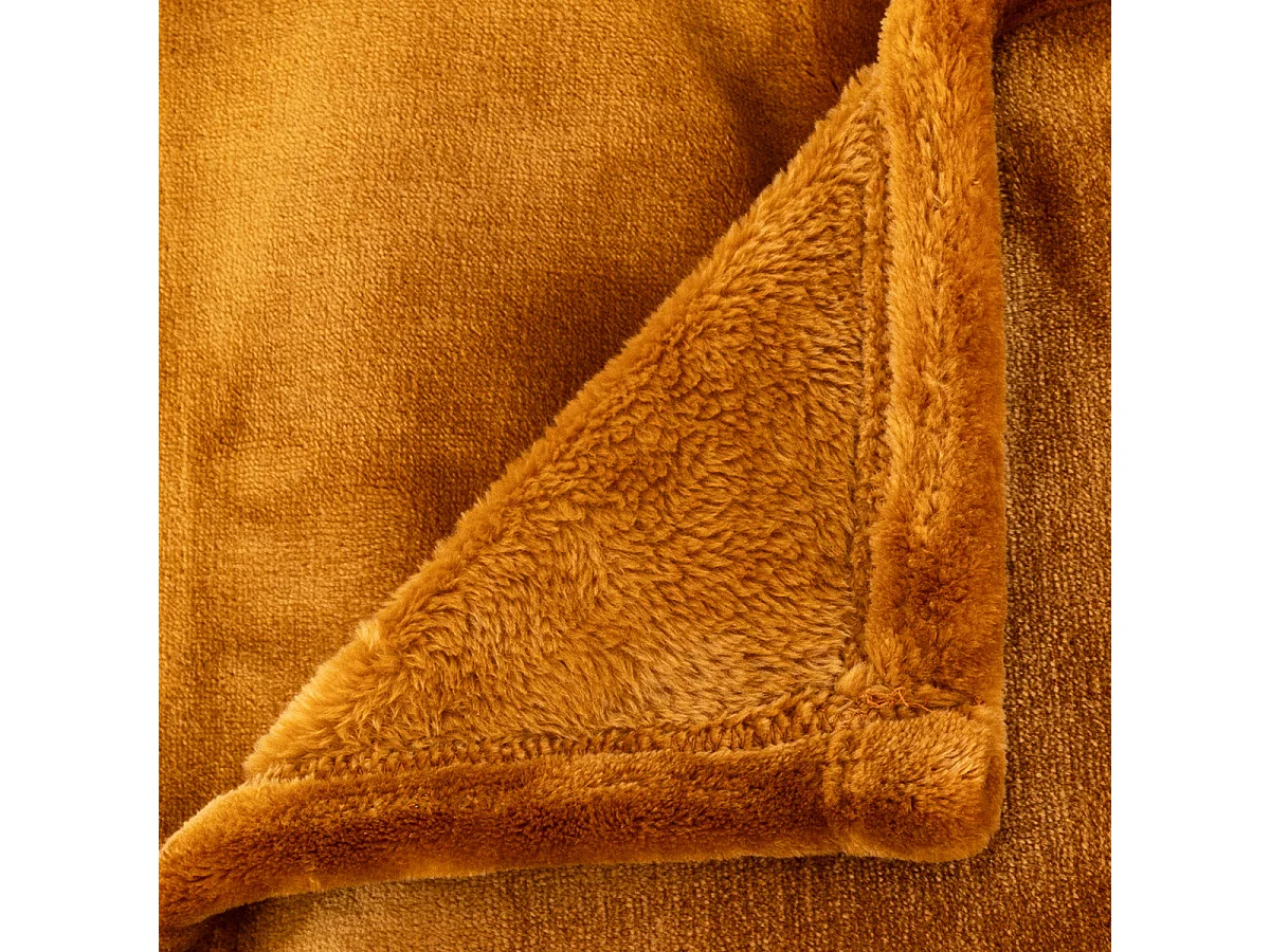 Plaid Flanelle Fourrure Jaune Moutarde 180 x 230 cm