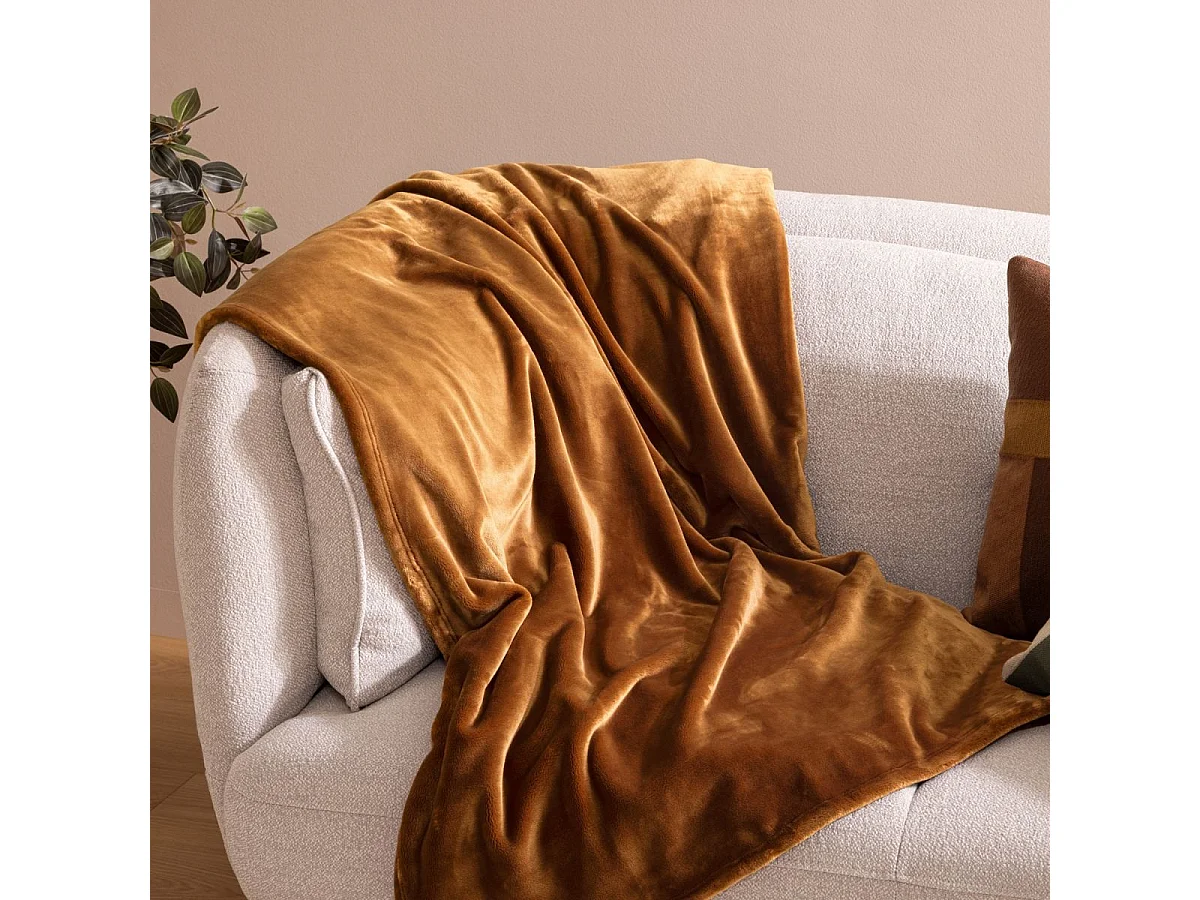 Plaid Flanelle Fourrure Jaune Moutarde 180 x 230 cm