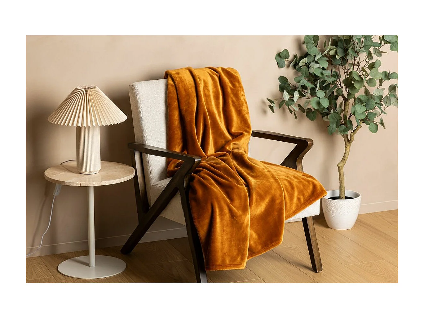 Plaid Flanelle Fourrure Jaune Moutarde 130 x 180 cm