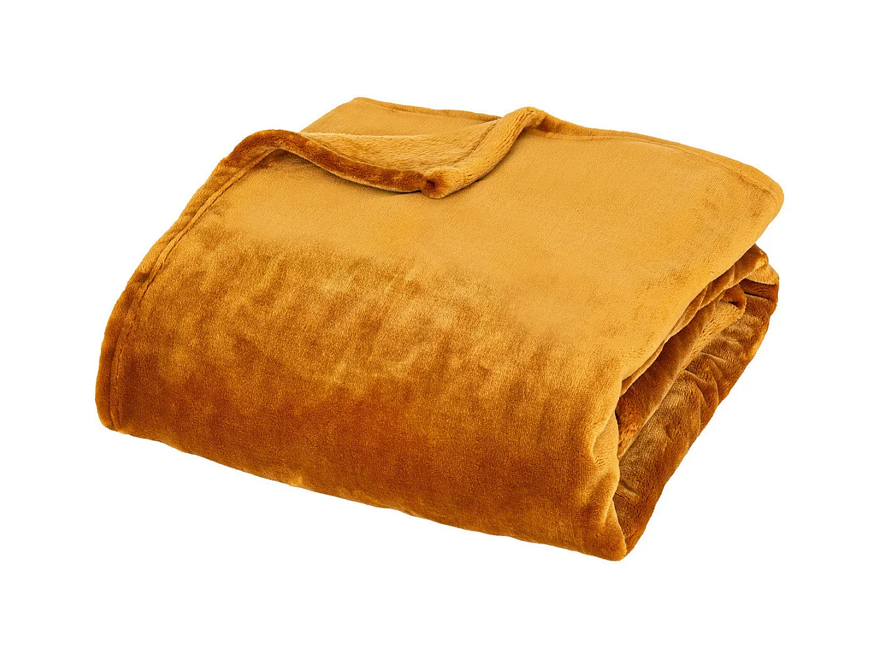 Plaid Flanelle Fourrure Jaune Moutarde 130 x 180 cm