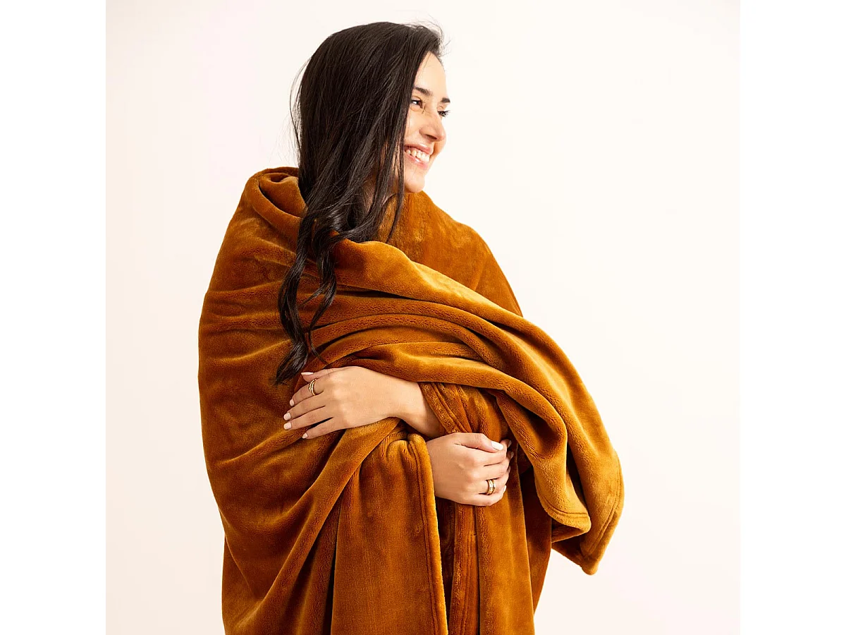 Plaid Flanelle Fourrure Jaune Moutarde 130 x 180 cm