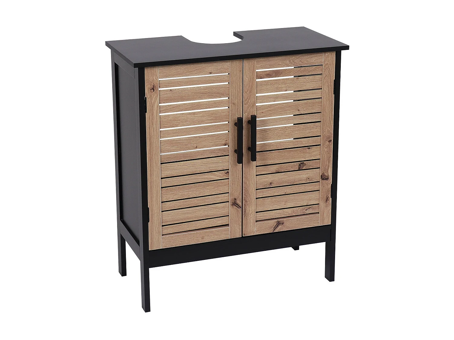 Meuble sous lavabo 2 Portes et 1 Etagère intérieure H 70 cm -  Noir
