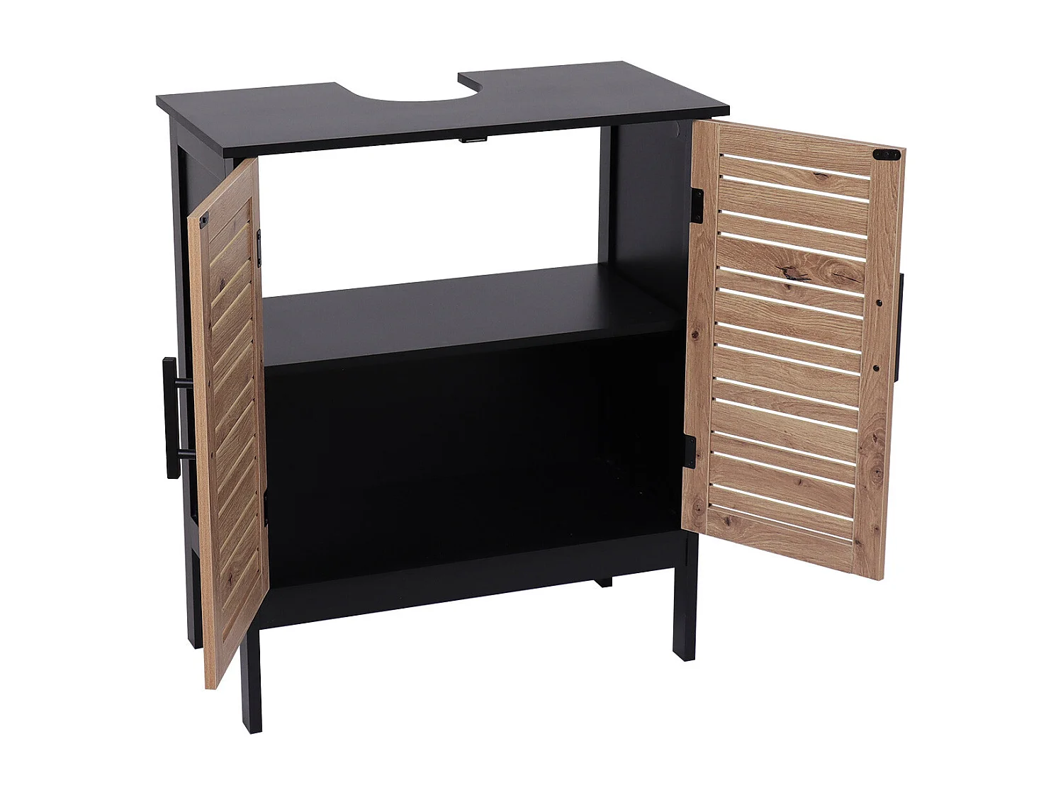 Meuble sous lavabo 2 Portes et 1 Etagère intérieure H 70 cm -  Noir