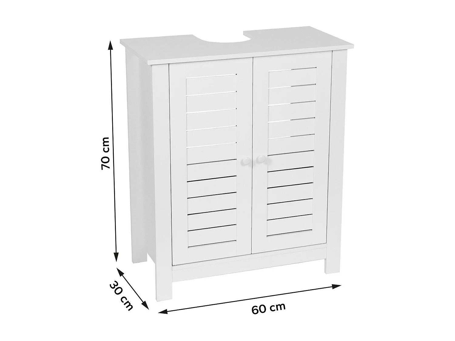 Meuble sous lavabo 2 Portes et 1 Etagère intérieure H 70 cm -  Blanc