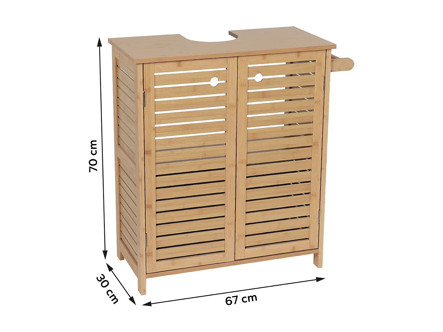 Meuble sous lavabo 2 Portes et 1 Etagère intérieure H 70 cm -  Naturel