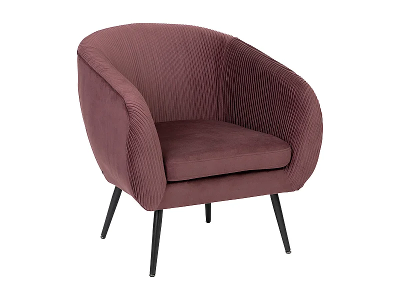 Fauteuil en Velours Prune plissé et pieds en métal noir