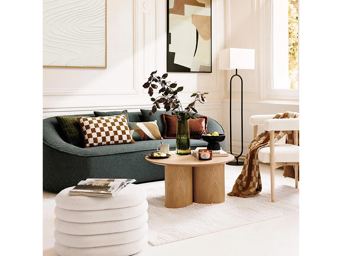 Pouf avec coffre en tissu à bouclettes Blanc 59 x 45 cm