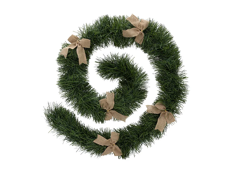 Guirlande de Noël large 20 cm Vert avec déco Noeuds en jute Longueur 2.7 mètres