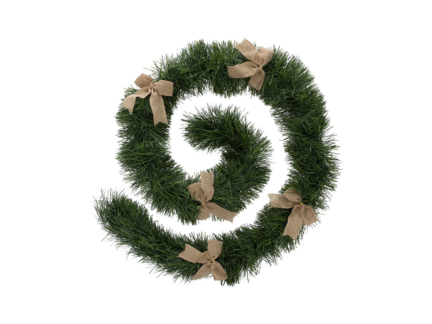 Guirlande de Noël large 20 cm Vert avec déco Noeuds en jute Longueur 2.7 mètres